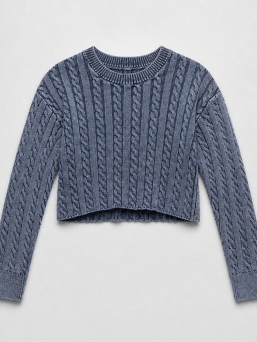 Aerie Cropped Cable Knit Sweater Washed Blue Size Medium